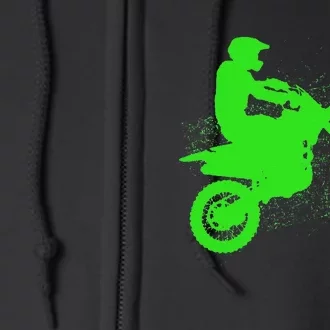 Dirt Bike Rider Tire Tracks Neon Green Full Zip Hoodie