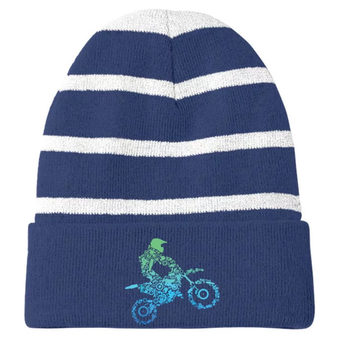 Dirt Bike Rider Motocross Dirt Biking Gift Striped Beanie with Solid Band