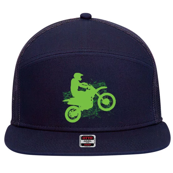 Dirt Bike Rider Tire Tracks Neon Green 7 Panel Mesh Trucker Snapback Hat