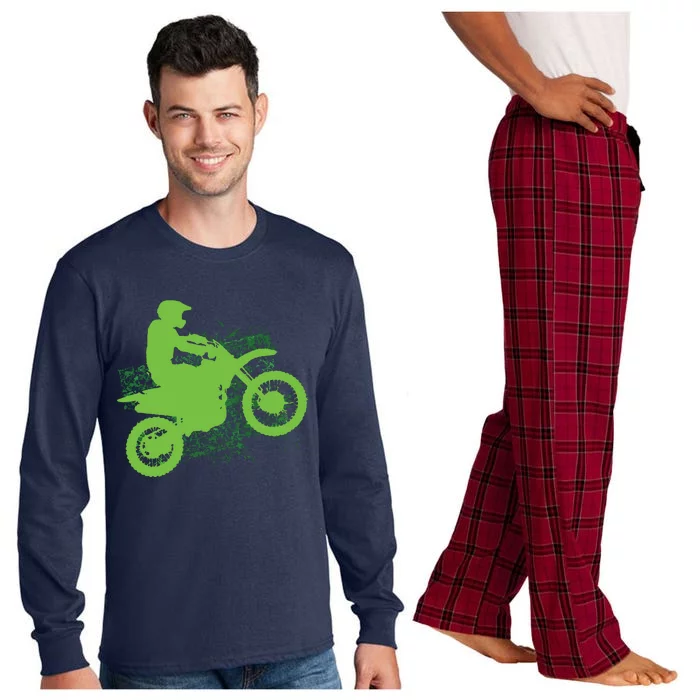 Dirt Bike Rider Tire Tracks Neon Green Long Sleeve Pajama Set