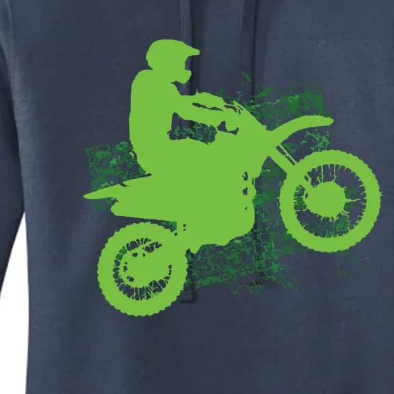 Dirt Bike Rider Tire Tracks Neon Green Women's Pullover Hoodie