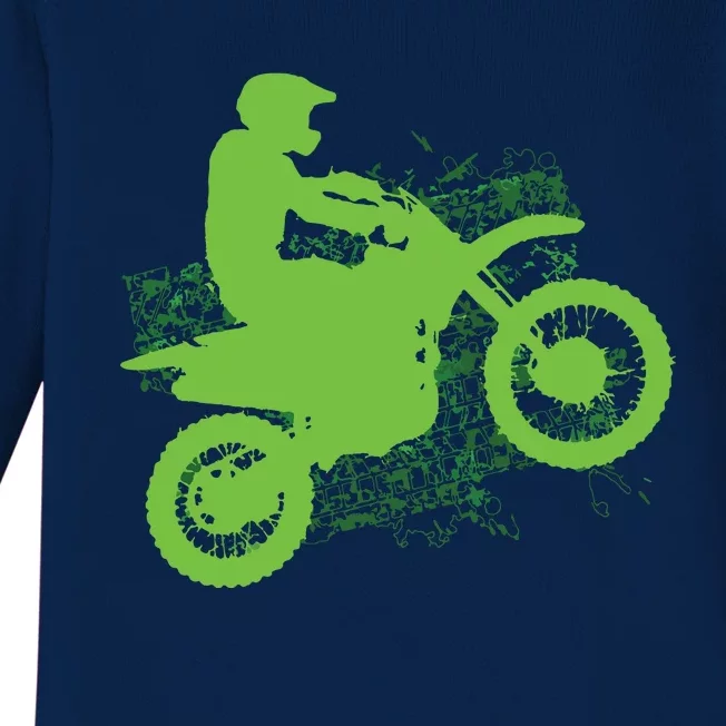 Dirt Bike Rider Tire Tracks Neon Green Baby Long Sleeve Bodysuit