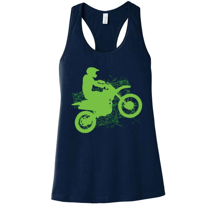 Dirt Bike Rider Tire Tracks Neon Green Women's Racerback Tank