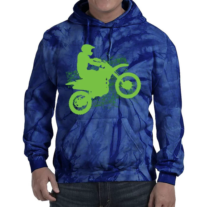 Dirt Bike Rider Tire Tracks Neon Green Tie Dye Hoodie