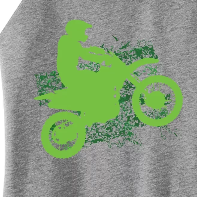 Dirt Bike Rider Tire Tracks Neon Green Women’s Perfect Tri Rocker Tank