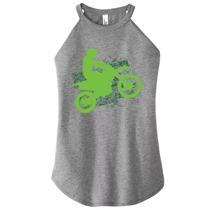 Dirt Bike Rider Tire Tracks Neon Green Women’s Perfect Tri Rocker Tank