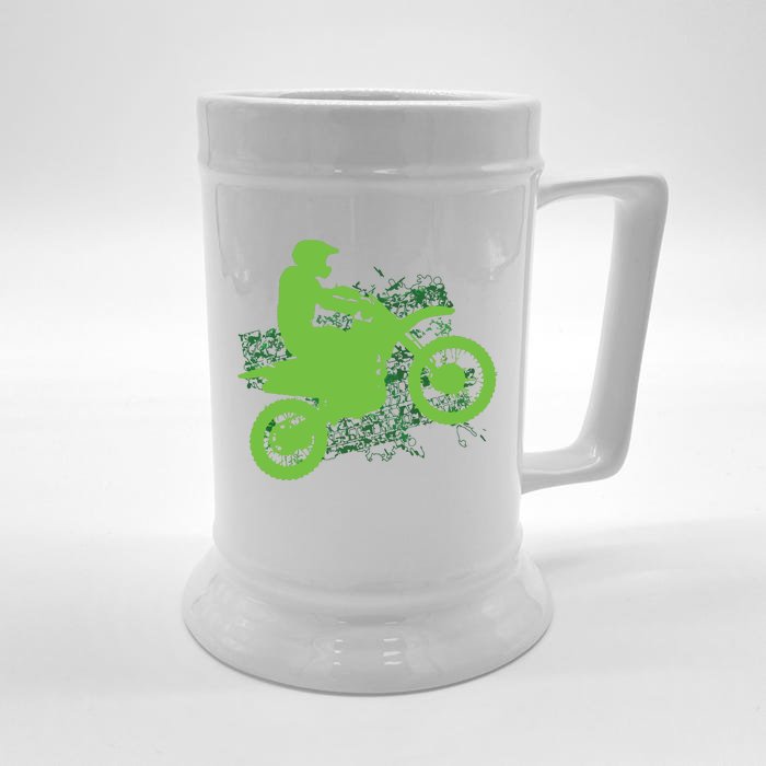 Dirt Bike Rider Tire Tracks Neon Green Front & Back Beer Stein