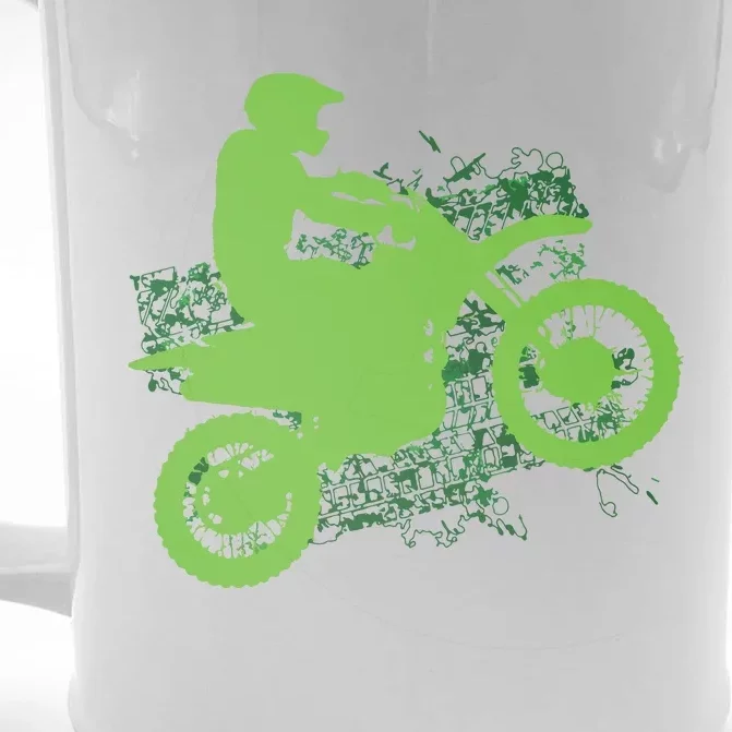 Dirt Bike Rider Tire Tracks Neon Green Front & Back Beer Stein