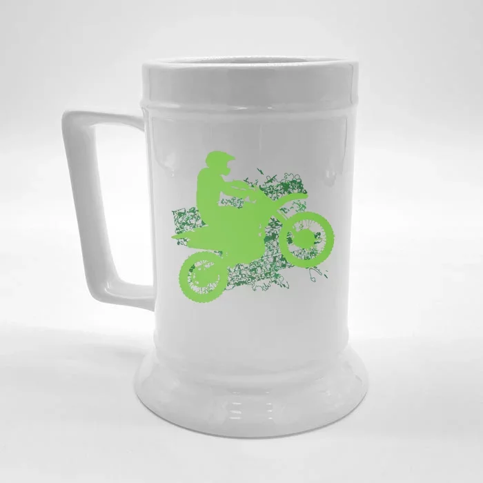 Dirt Bike Rider Tire Tracks Neon Green Front & Back Beer Stein