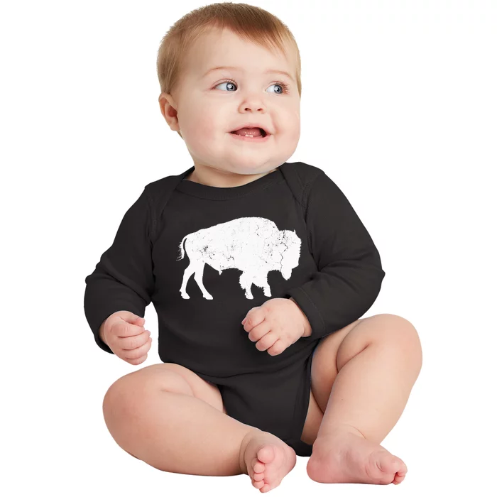 Distressed Buffalo Retro Bison Animal Lover Baby Long Sleeve Bodysuit