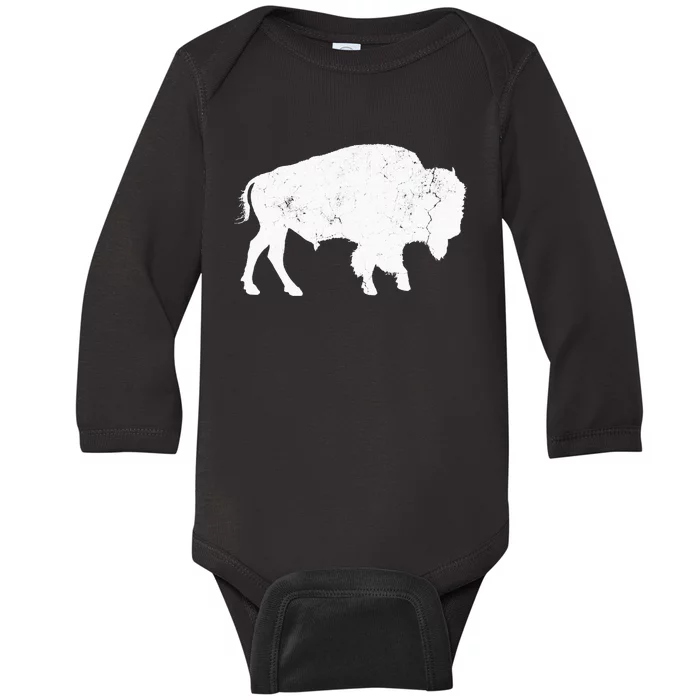 Distressed Buffalo Retro Bison Animal Lover Baby Long Sleeve Bodysuit