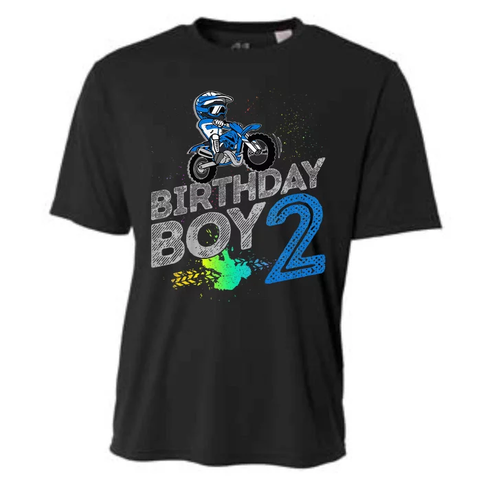 Dirt Bike Rider 2 Years Old Motocross 2nd Birthday Boy Cooling Performance Crew T-Shirt