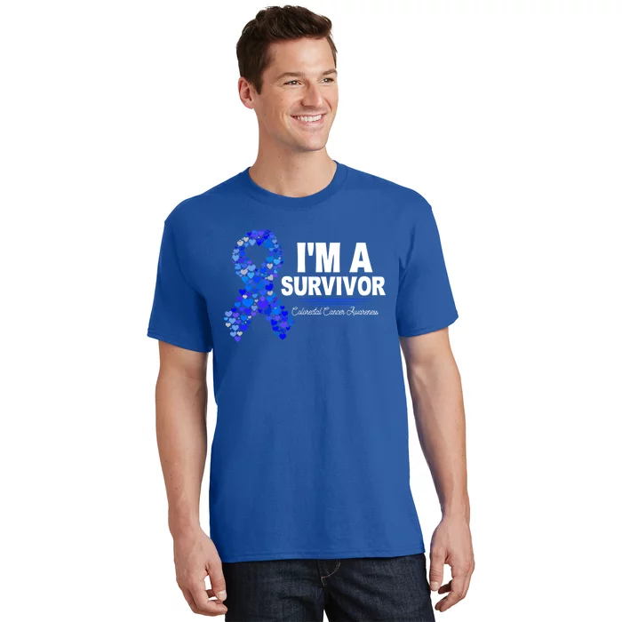 Dark Blue Ribbon Cancer Survivor Colorectal Cancer Awareness Cute Gift T-Shirt