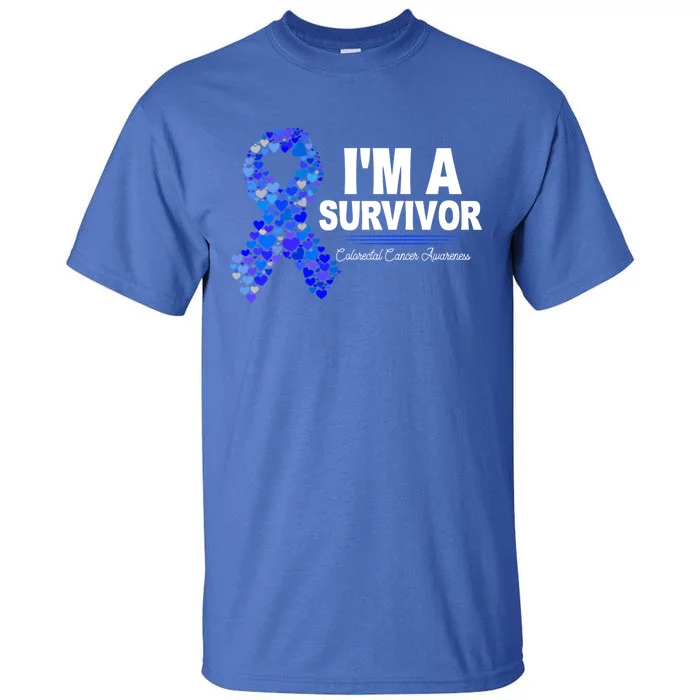 Dark Blue Ribbon Cancer Survivor Colorectal Cancer Awareness Cute Gift Tall T-Shirt