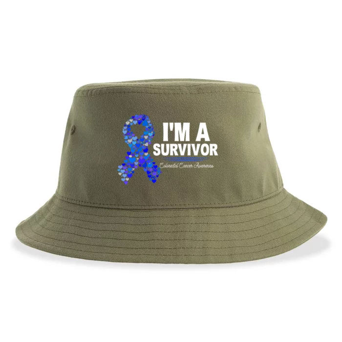 Dark Blue Ribbon Cancer Survivor Colorectal Cancer Awareness Cute Gift Sustainable Bucket Hat