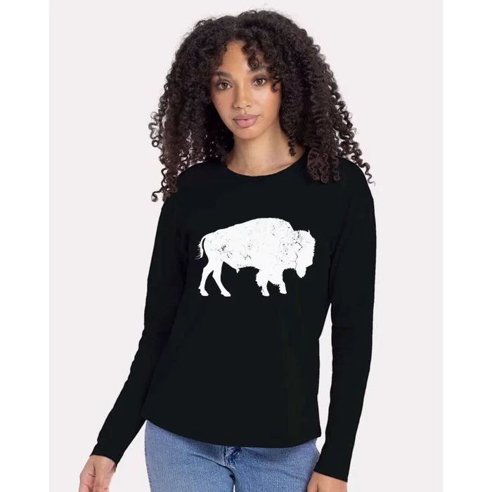 Distressed Buffalo Retro Bison Animal Lover Womens Cotton Relaxed Long Sleeve T-Shirt