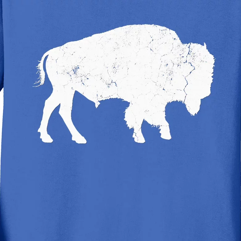 Distressed Buffalo Retro Bison Animal Lover Kids Long Sleeve Shirt