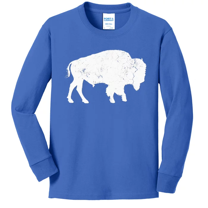 Distressed Buffalo Retro Bison Animal Lover Kids Long Sleeve Shirt