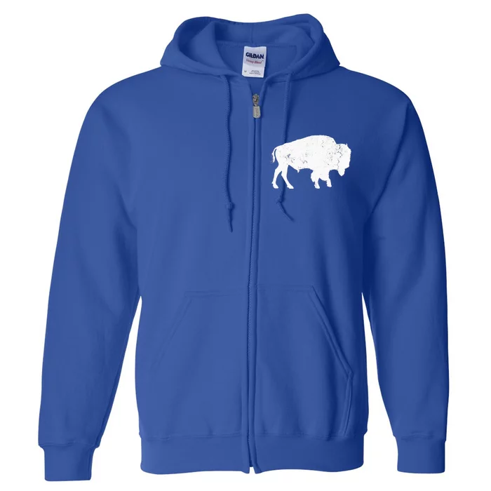 Distressed Buffalo Retro Bison Animal Lover Full Zip Hoodie