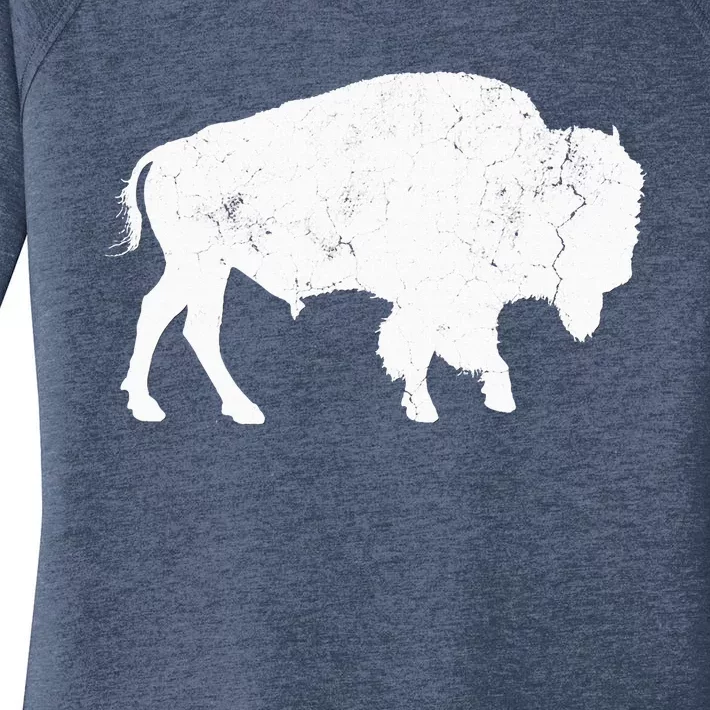 Distressed Buffalo Retro Bison Animal Lover Women's Perfect Tri Tunic Long Sleeve Shirt