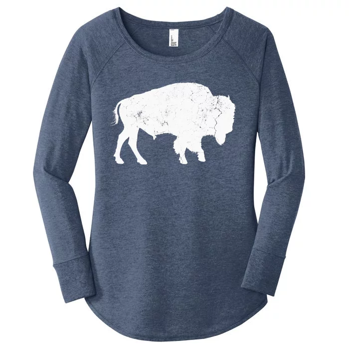 Distressed Buffalo Retro Bison Animal Lover Women's Perfect Tri Tunic Long Sleeve Shirt