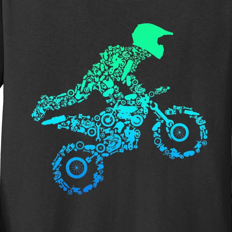 Dirt Bike Rider Motocross Enduro Dirt Biking Gifts Kids Long Sleeve Shirt