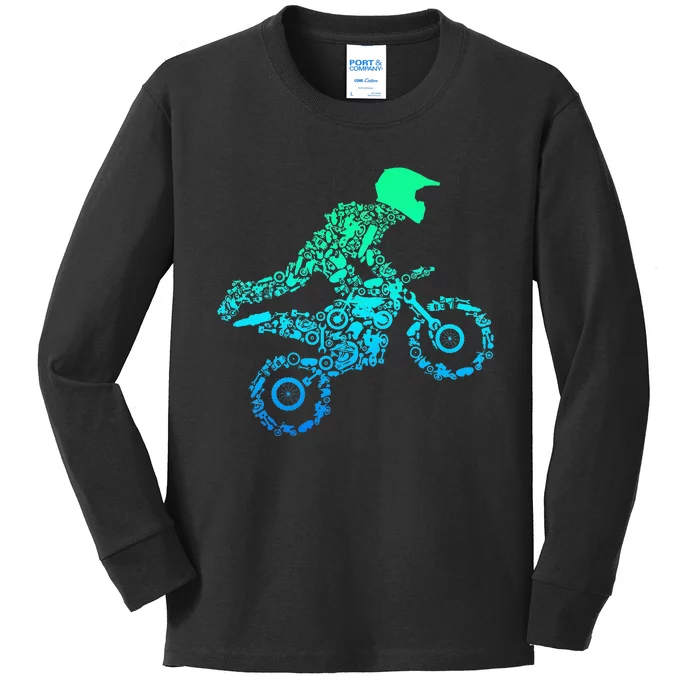 Dirt Bike Rider Motocross Enduro Dirt Biking Gifts Kids Long Sleeve Shirt