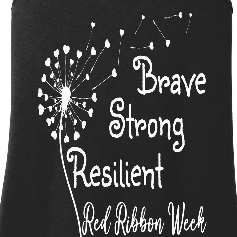 Dandelion Brave Strong Resilient Red Ribbon Week Ladies Essential Tank