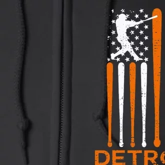 Detroit Baseball Soul American Us Flag Full Zip Hoodie