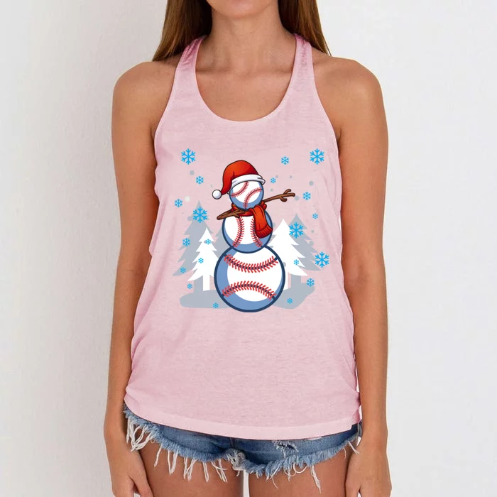 Dabbing Baseball Snow Christmas Funny Dab Ball Gift Women's Knotted Racerback Tank