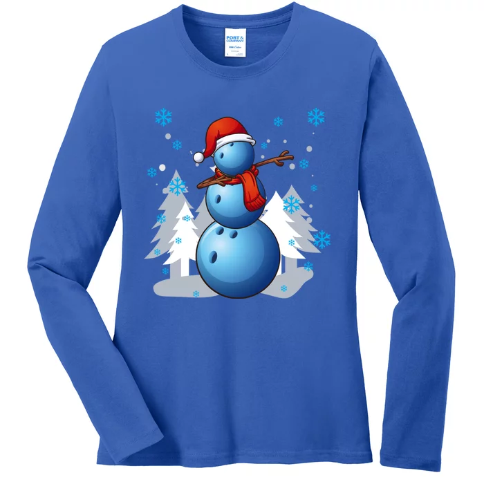 Dabbing Bowling Snow Christmas Funny Dab Ball Cool Gift Ladies Long Sleeve Shirt