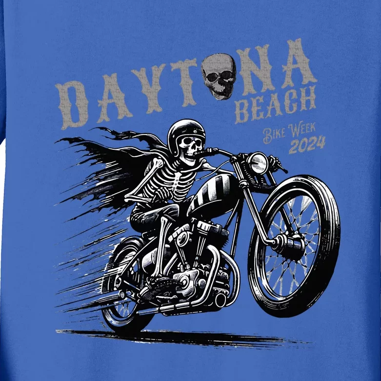 Daytona Beach Skeleton Rider Motorcycle Bike Week Kids Long Sleeve Shirt