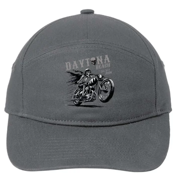 Daytona Beach Skeleton Rider Motorcycle Bike Week 7-Panel Snapback Hat