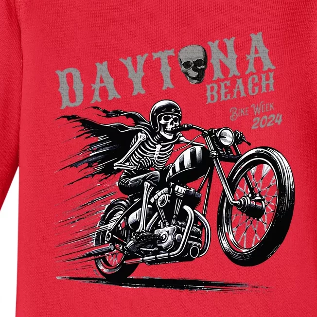 Daytona Beach Skeleton Rider Motorcycle Bike Week Baby Long Sleeve Bodysuit