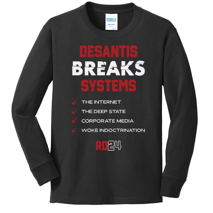 Desantis Breaks Systems The Internet The Deep State Corporate Media Woke Kids Long Sleeve Shirt