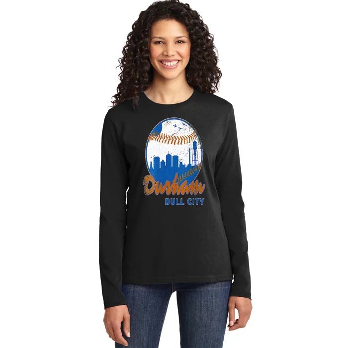 Durham Baseball Skyline Classic Bull City North Carolina Ladies Long Sleeve Shirt