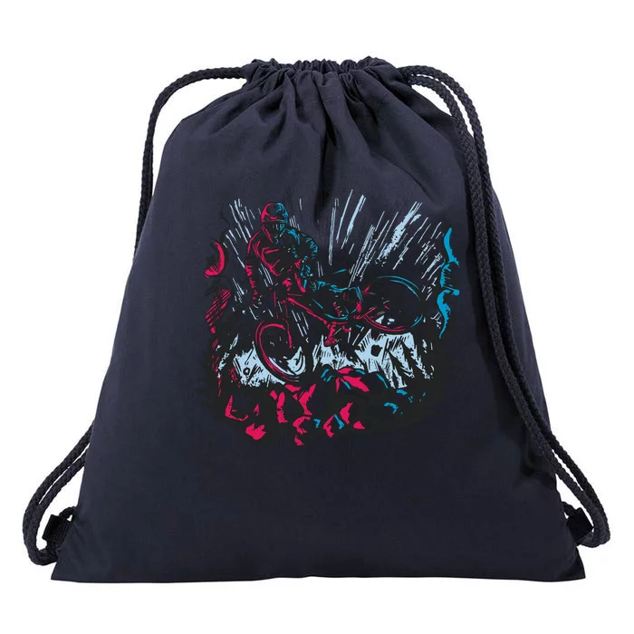 Downhill Biker Stunt Drawstring Bag