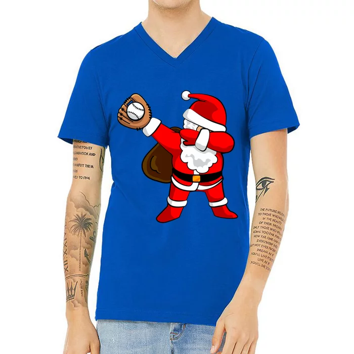 Dabbing Baseball Santa Christmas Funny Dab Ball Cute Gift V-Neck T-Shirt