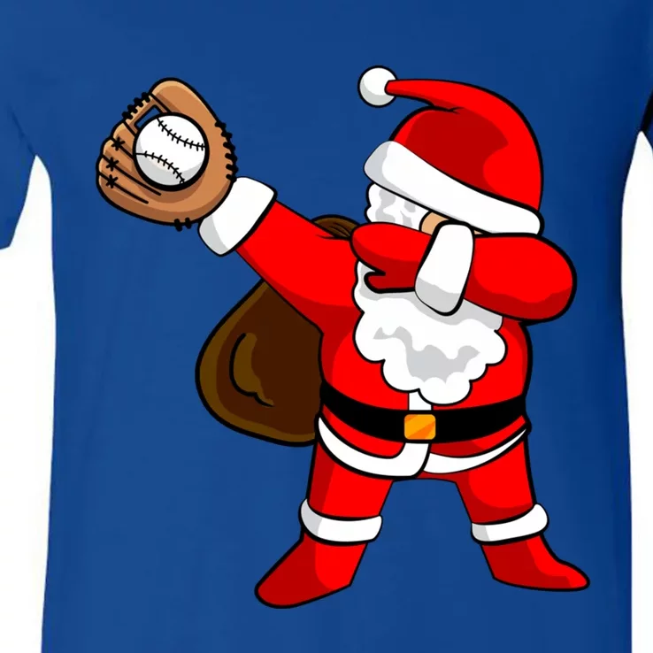 Dabbing Baseball Santa Christmas Funny Dab Ball Cute Gift V-Neck T-Shirt