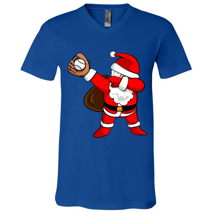 Dabbing Baseball Santa Christmas Funny Dab Ball Cute Gift V-Neck T-Shirt