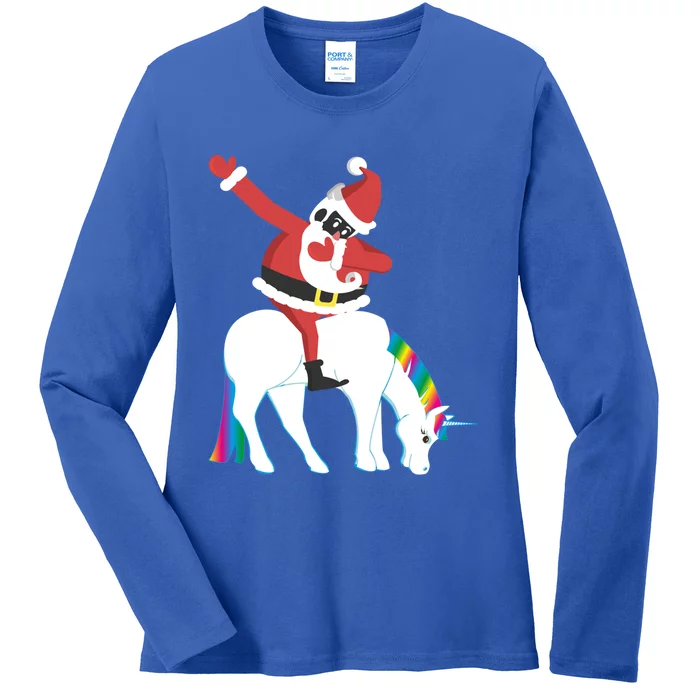 Dabbing Black Santa African American Unicorn Dab Funny Gift Ladies Long Sleeve Shirt