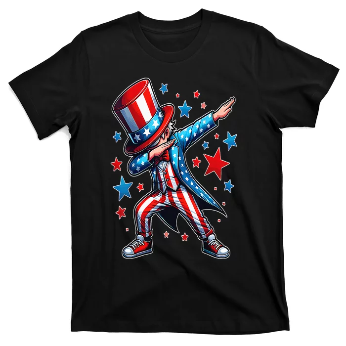 Dabbing Boy Shirts 4th Of July American Flag Usa Patriotic T-Shirt