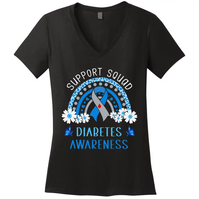 Diabetes Blue Support Squad Diabetes Awareness Women's V-Neck T-Shirt