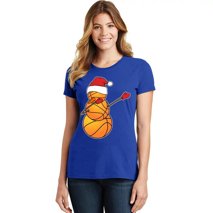 Dabbing Basketball Snow Santa Hat Funny Christmas Sports Gift Women's T-Shirt