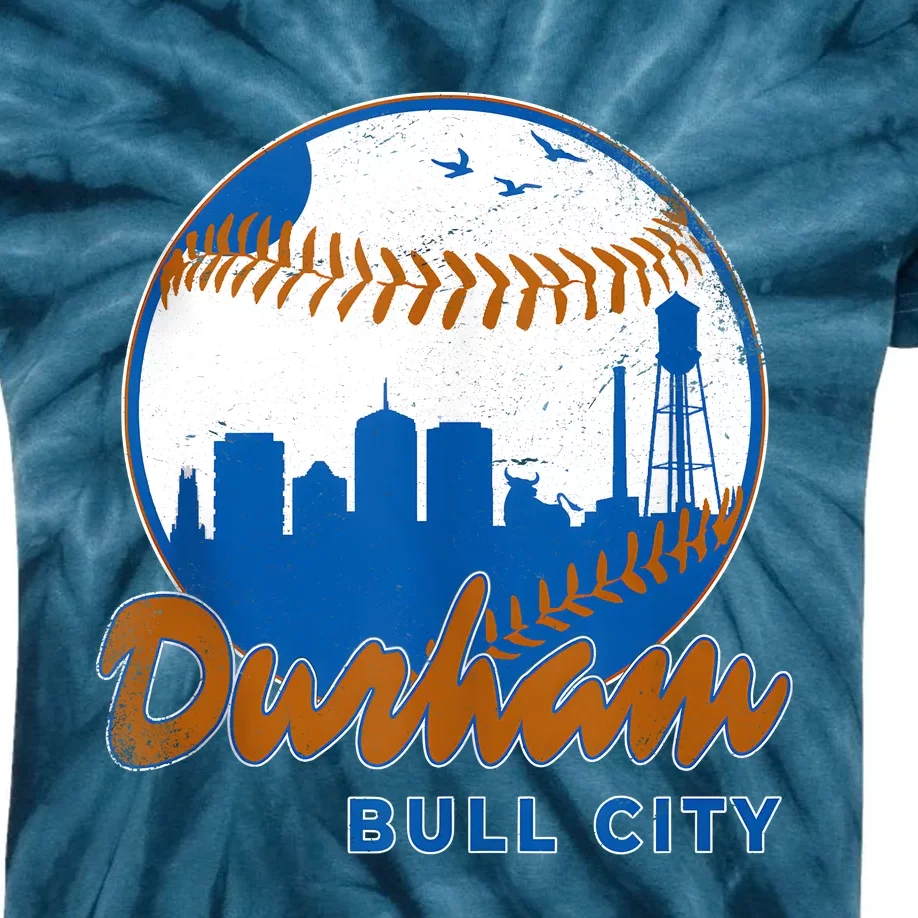 Durham Baseball Skyline Classic Bull City North Carolina Kids Tie-Dye T-Shirt