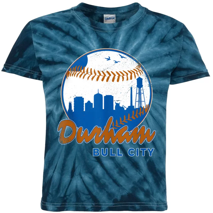 Durham Baseball Skyline Classic Bull City North Carolina Kids Tie-Dye T-Shirt