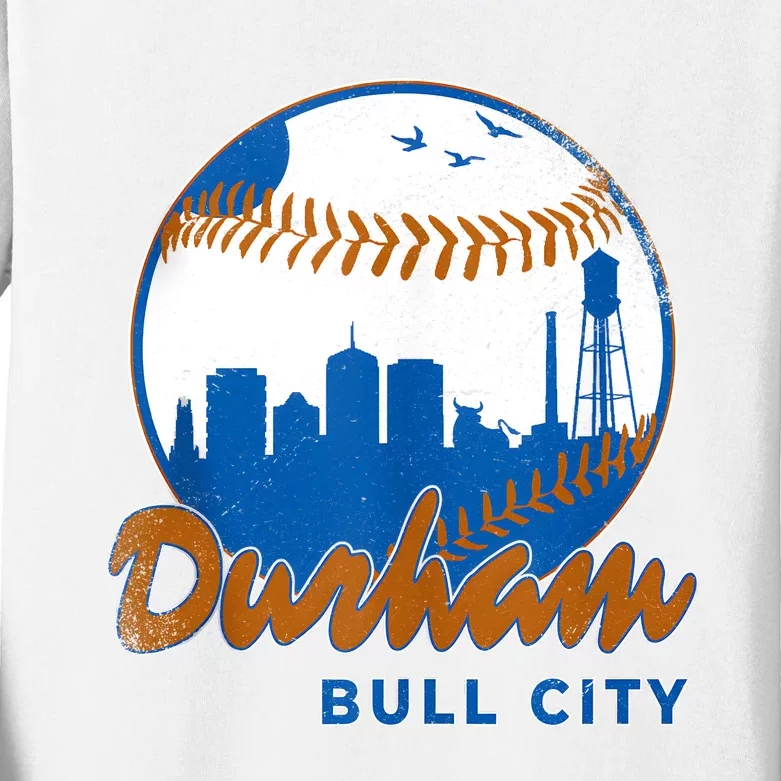 Durham Baseball Skyline Classic Bull City North Carolina Kids Long Sleeve Shirt