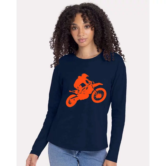 Dirt Bike Shirt For Boys Orange Silhouette Motocross Racing Womens Cotton Relaxed Long Sleeve T-Shirt