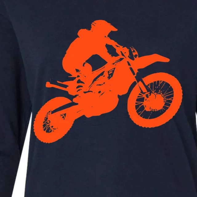 Dirt Bike Shirt For Boys Orange Silhouette Motocross Racing Womens Cotton Relaxed Long Sleeve T-Shirt