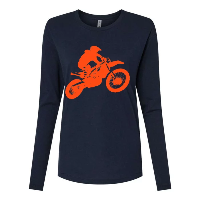 Dirt Bike Shirt For Boys Orange Silhouette Motocross Racing Womens Cotton Relaxed Long Sleeve T-Shirt